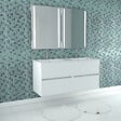 AURLANE - Meuble Salle de Bains 120 cm Laqué Blanc 4 Tiroirs, Vasque, Miroirs 60x80 à Leds intégrées - XENOS - vignette