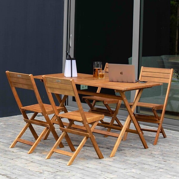 OVIALA - Table de terrasse et 4 chaises pliantes en bois - Sete - large