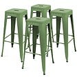 OVIALA - Lot de 4 tabourets de terrasse en métal mat vert cactus - Indus - vignette