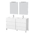 AURLANE - Meuble Salle de Bains 120 cm Laqué Blanc 6 Tiroirs, Vasque, Miroirs 60x80 et Réglettes Led - XENOS - vignette