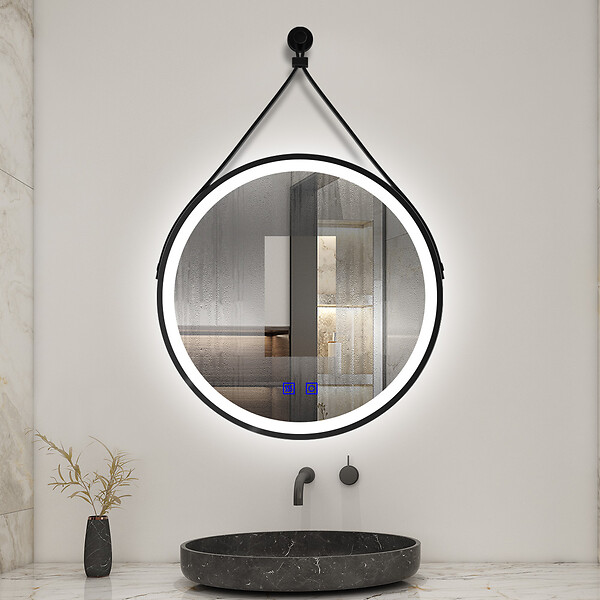 AICA SANITAIRE - Miroir de salle de bain avec ceinture 80cm tactile + anti-buée + 3 couleurs + fonction mémoire - large