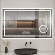 AICA SANITAIRE - Miroir de salle de bain lumineux 80x60cm, Bluetooth + Loupe + Horloge + Anti-buée + Luminosité ajustable Miroir multifonctions - vignette