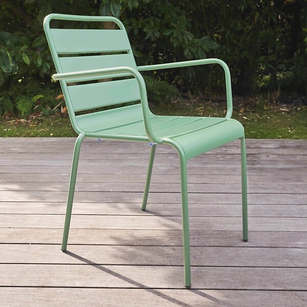 OVIALA - Fauteuil de jardin en métal vert sauge - Palavas - large