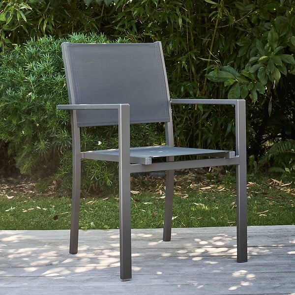 OVIALA - Fauteuil de jardin aluminium et textilène gris - Nice - large