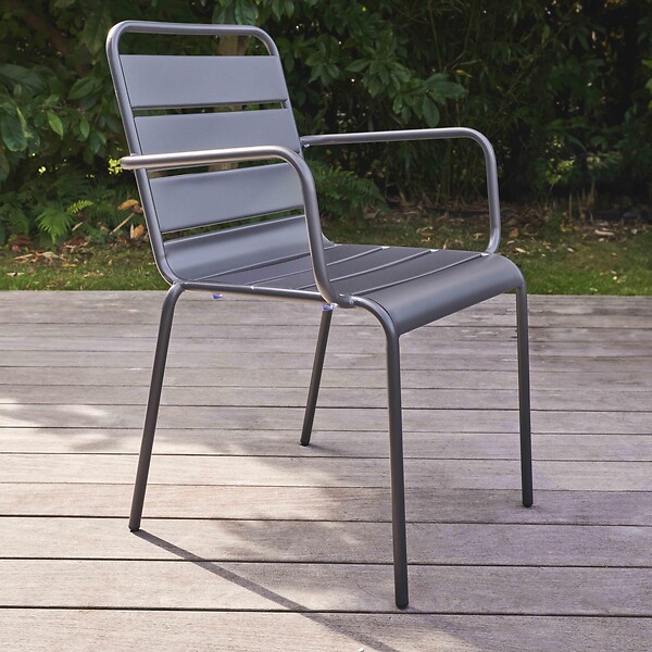 OVIALA - Fauteuil de jardin en métal gris anthracite - Palavas - large