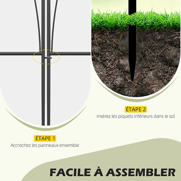 OUTSUNNY - Lot de 5 clôtures de jardin décoratives en métal avec ornements - dim. totales 305L x 62H cm - noir - large