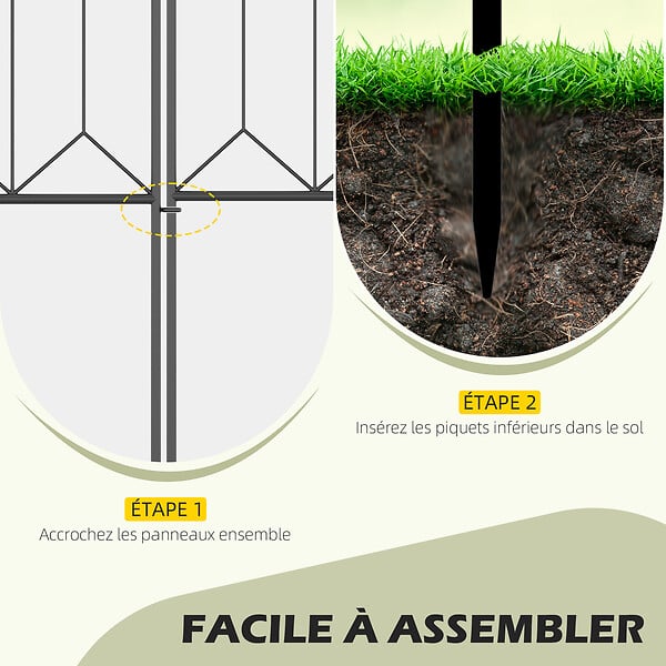 OUTSUNNY - Lot de 5 clôtures de jardin décoratives en métal avec ornements - dim. totales 305L x 79,5H cm - noir - large