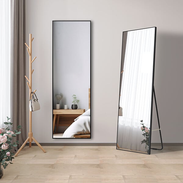 AICA SANITAIRE - AICA Miroir sur pied et Psyché 50 x 160 cm (L x H), miroir complet noir - large
