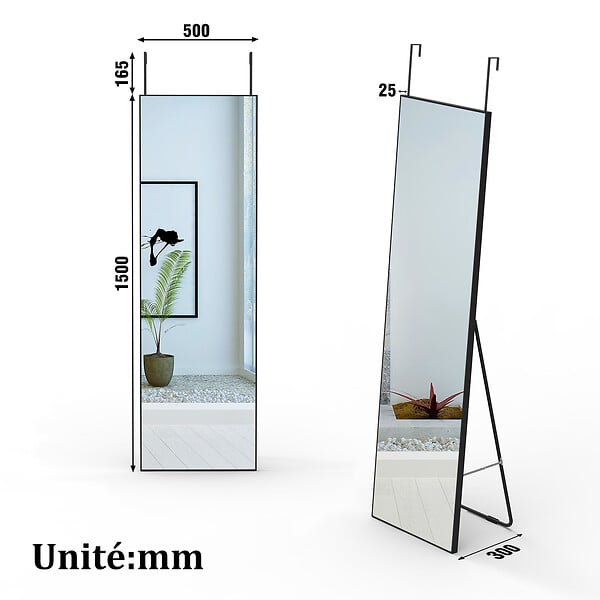 AICA SANITAIRE - AICA Miroir sur pied et Psyché 50 x 150 cm (L x H), miroir complet noir - large