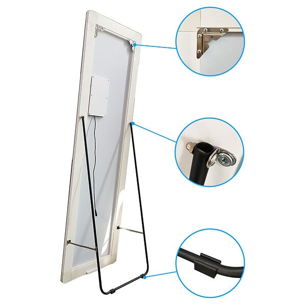 AICA SANITAIRE - Miroir LED sur pied et Psyché 50 x 160 cm (L x H), luminosité réglable + 3 couleurs + fonction mémoire miroir pleine longueur - large