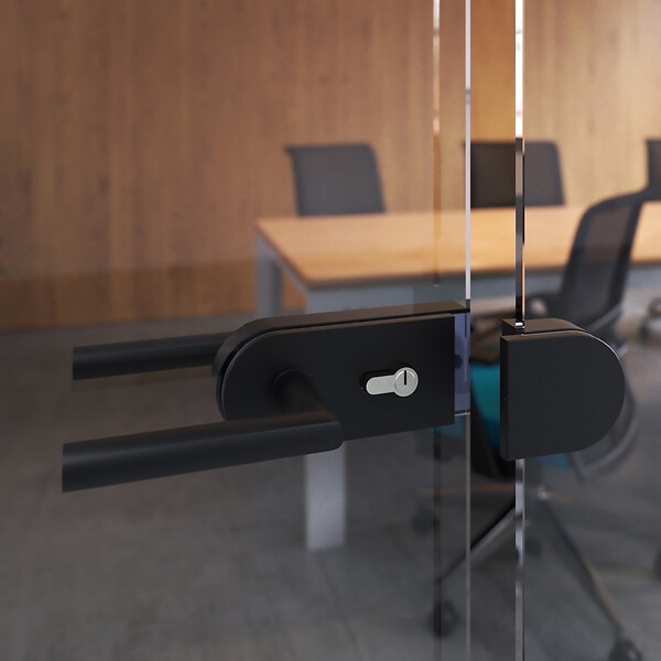 EMUCA - Kit de serrure et de gâche pour portes en verre doubles, loquet horizontal pour porte en verre 8-12mm, acier et aluminium, peint en noir - large