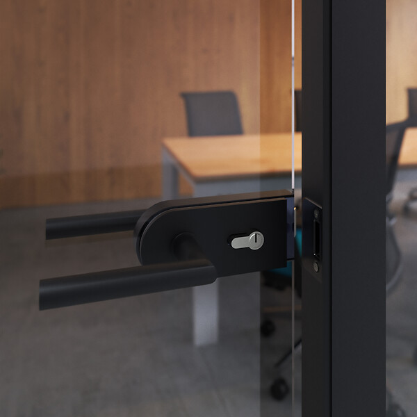 EMUCA - Serrure pour porte en verre avec cadre en bois, cylindre avec clés, pour porte en verre 8-12mm, acier et aluminium, peint en noir - large