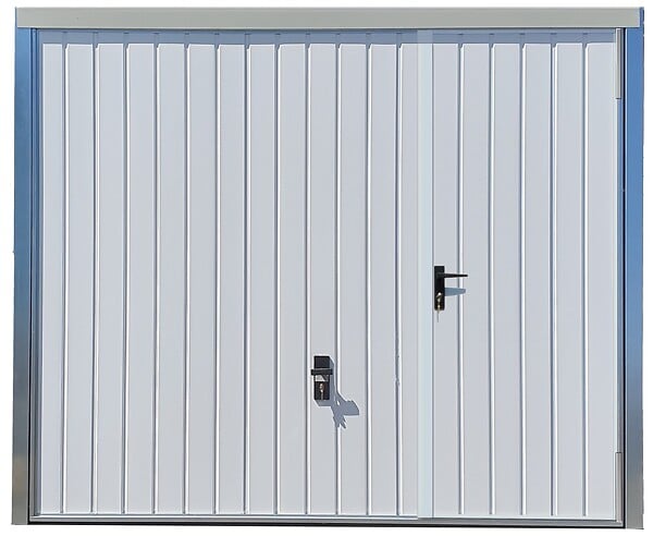 SPADONE - Porte de garage basculante blanc avec portillon droit l.240 x H.200 cm x Ep.20 mm - large
