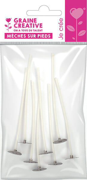 GRAINECREA - Mèches à bougies - Coton - Lot de 8 - 10cm - large