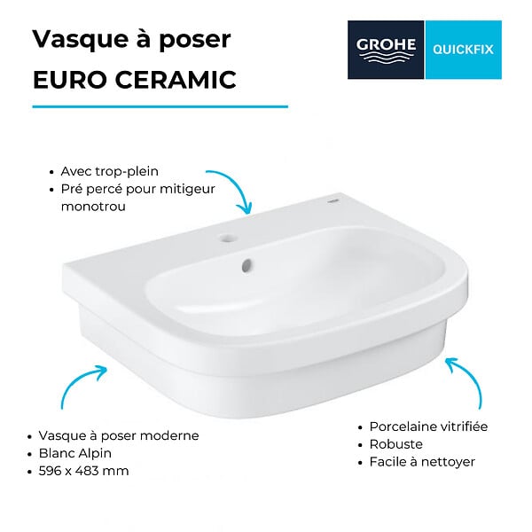 GROHE - Grohe Euro Ceramic Vasque à poser 60cm (39337000) - large