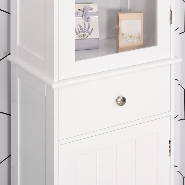 KLEANKIN - Meuble colonne de salle de bain placard porte acrylique 2 étagères placard porte 1 étagère tiroir MDF blanc - large