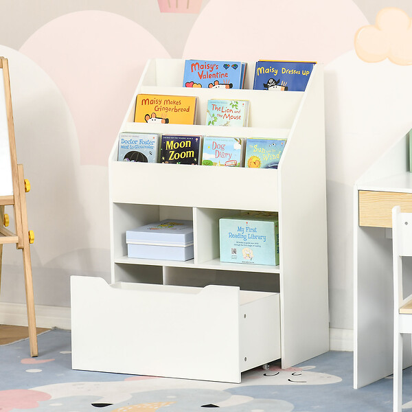 HOMCOM - Bibliothèque étagère multi-rangement 3 étagères 2 niches grand tiroir MDF blanc - large