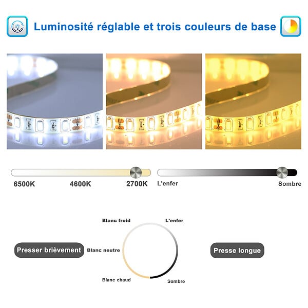 AICA SANITAIRE - AICA LED miroir lumineux 50x70cm tricolore + anti-buée + dimmable + mémoire miroir salle de bain - large
