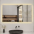 AICA SANITAIRE - AICA 100x60cm LED Miroir de salle de bain rétro-éclairé sans cadre Tricolore + Anti-buée + Mémoire + Dimmable - vignette