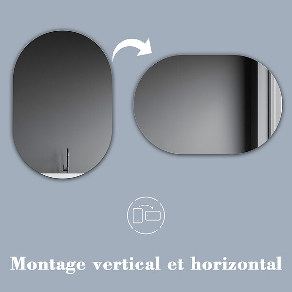 AICA SANITAIRE - AICA Miroir de salle de bain ovale sans cadre 50x90 cm - large