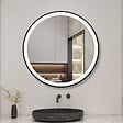 AICA SANITAIRE - AICA 80 cm miroir de salle de bain LED rond avec cadre noir, tricolore + anti-buée + mémoire + gradation infinie - vignette