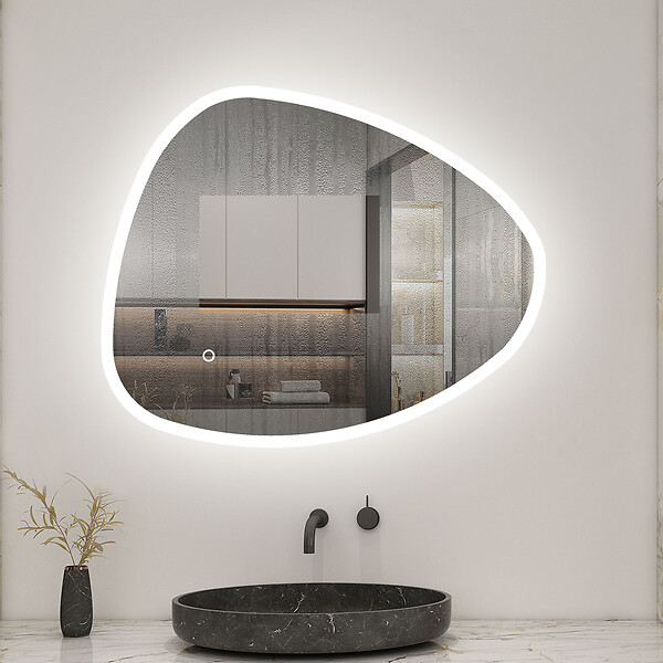 AICA SANITAIRE - AICA Miroir de salle de bain asymétrique 80x65cm led Teardrop Mirror 3 Colours Dimmable + Anti-buée + Mémoire - large