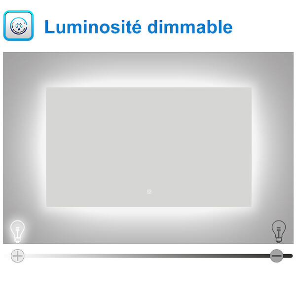 AICA SANITAIRE - AICA 70x50 cm miroir de salle de bain LED rétro-éclairé sans cadre avec anti-buée + mémoire + dimmable - large