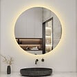 AICA SANITAIRE - AICA Miroir de salle de bain LED rond de 60 cm avec rétro-éclairage sans cadre, tricolore + anti-buée + mémoire + gradation infinie - vignette