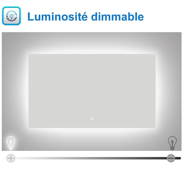 AICA SANITAIRE - AICA 90x70 cm miroir de salle de bain LED rétro-éclairé sans cadre avec anti-buée + mémoire + dimmable - large