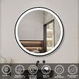 AICA SANITAIRE - AICA 70 cm miroir de salle de bain LED rond avec cadre noir, tricolore + anti-buée + mémoire + gradation infinie - vignette