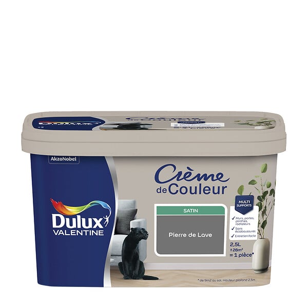 DULUX VALENTINE - Peinture monocouche intérieure - Pierre de Lave - Satin 2,5L - large