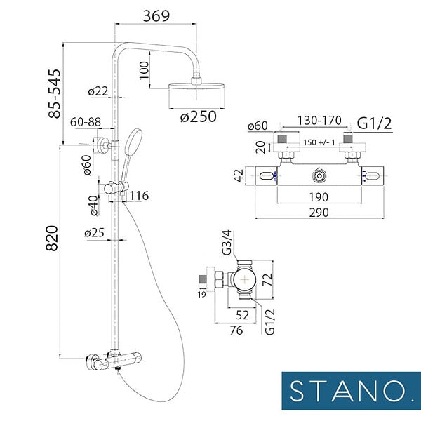 STANO - Colonne de douche thermostatique MANDA avec technologie KeepCool® - large