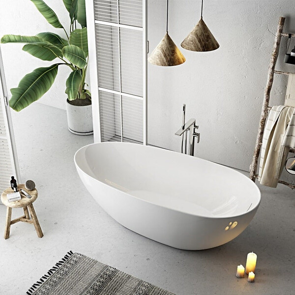STANO - Baignoire îlot design ovale FLORIDA blanche 165 cm Brillant - large