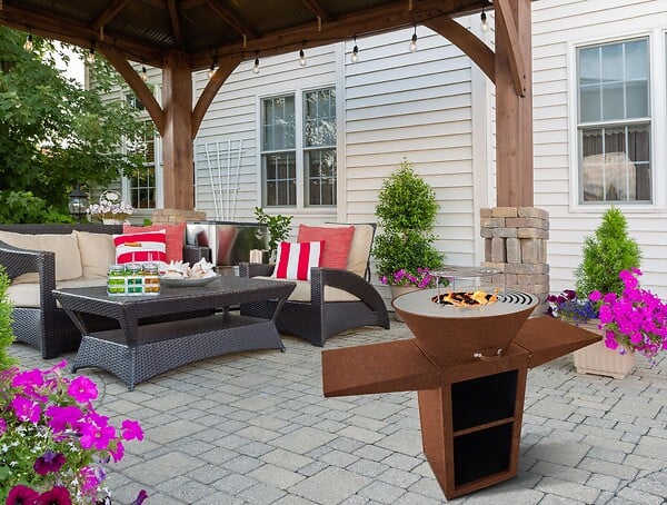 PURLINE - Barbecue avec plaque ronde, grill et support - large