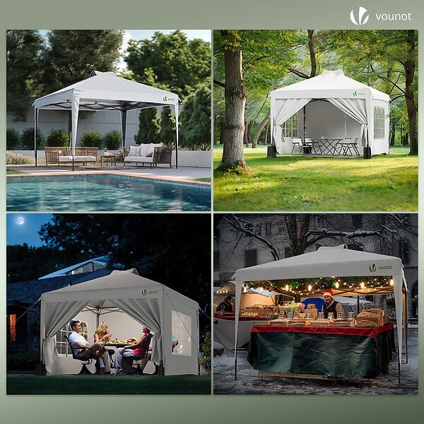 VOUNOT - Tonnelle de Jardin 3x3m POP UP installation facile avec portes et fenetres Blanc - large