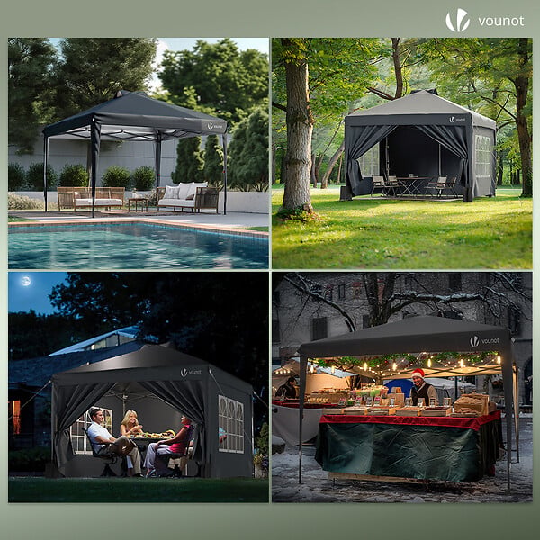 VOUNOT - Tonnelle de Jardin 3x3m POP UP installation facile avec portes et fenetres Gris - large