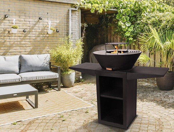 PURLINE - Barbecue avec plaque ronde, grill et support - large