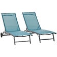 OUTSUNNY - Lot de 2 bains de soleil transats inclinables - 2 roulettes - alu. textilène bleu - vignette