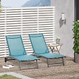 OUTSUNNY - Lot de 2 bains de soleil transats inclinables - 2 roulettes - alu. textilène bleu - vignette