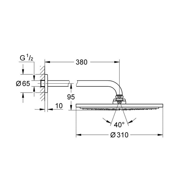 GROHE - Grohe Rainshower Cosmopolitan 310 Set douche de tête et bras 380 mm, 1 jet, Cool Sunrise Brossé (26066GN0) - large