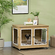 PAWHUT - Cage pour chien sur pied - 2 portes verrouillables, coussin déhoussable inclus - acier filaire noir panneaux aspect bois clair - vignette