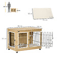 PAWHUT - Cage pour chien sur pied - 2 portes verrouillables, coussin déhoussable inclus - acier filaire noir panneaux aspect bois clair - vignette