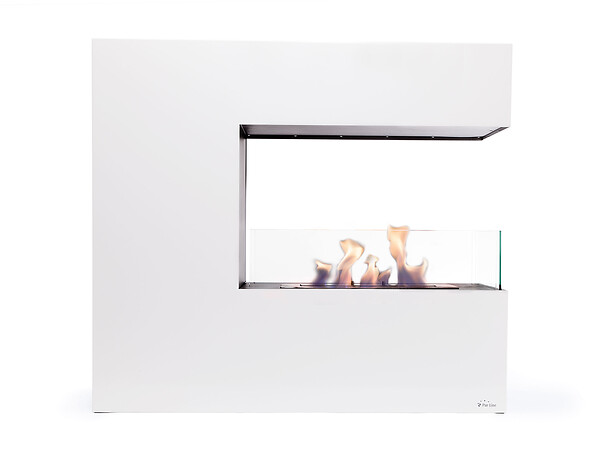 PURLINE - Cheminée à l'éthanol au sol en acier blanc et verre trempé - large