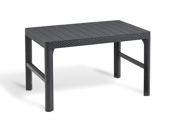 KETER - Table de jardin en résine Lyon - Rotin tressé – Noir – H.40-66xL.116cm - large