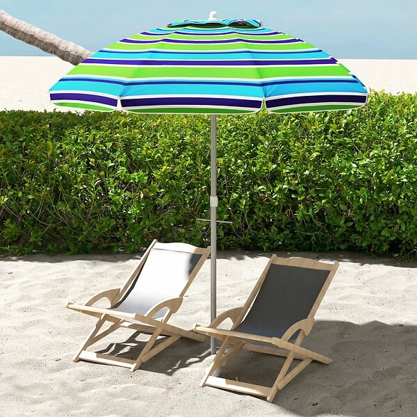 OUTSUNNY - Parasol inclinable réglable de plage protection UV40+ Ø178 cm sac transport inclus - large