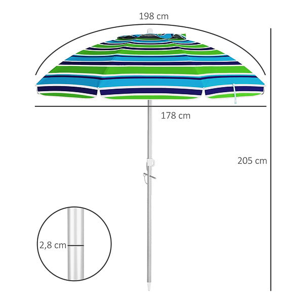 OUTSUNNY - Parasol inclinable réglable de plage protection UV40+ Ø178 cm sac transport inclus - large