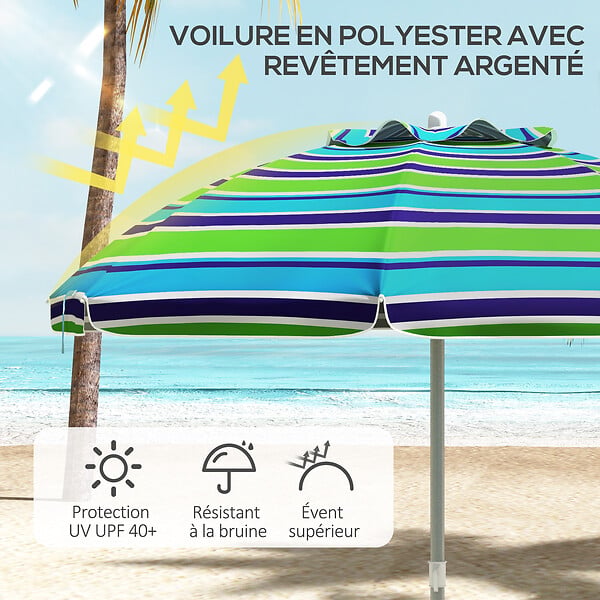 OUTSUNNY - Parasol inclinable réglable de plage protection UV40+ Ø178 cm sac transport inclus - large