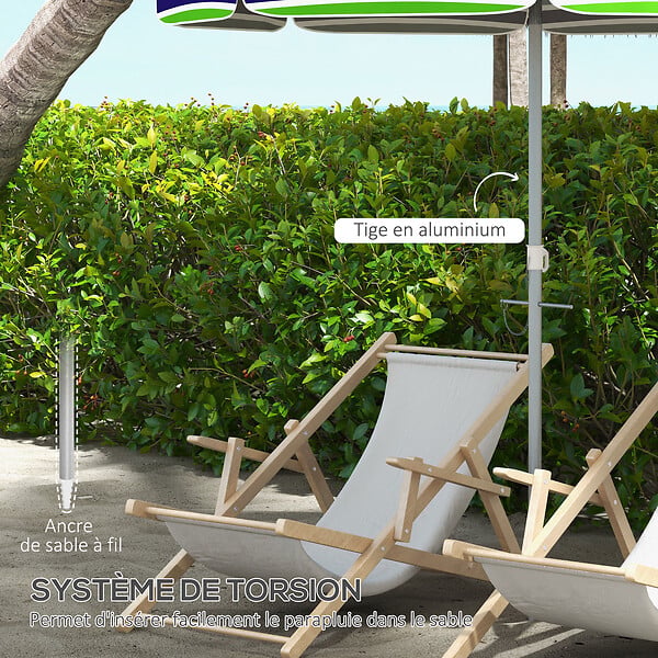 OUTSUNNY - Parasol inclinable réglable de plage protection UV40+ Ø178 cm sac transport inclus - large