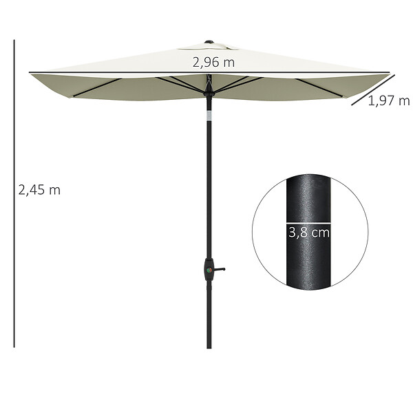OUTSUNNY - Parasol rectangulaire inclinable de jardin avec manivelle métal polyester haute densité anti UV 50+ crème - large