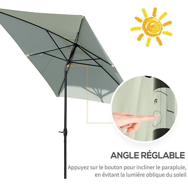 OUTSUNNY - Parasol rectangulaire inclinable de jardin avec manivelle métal polyester haute densité anti UV 50+ crème - large